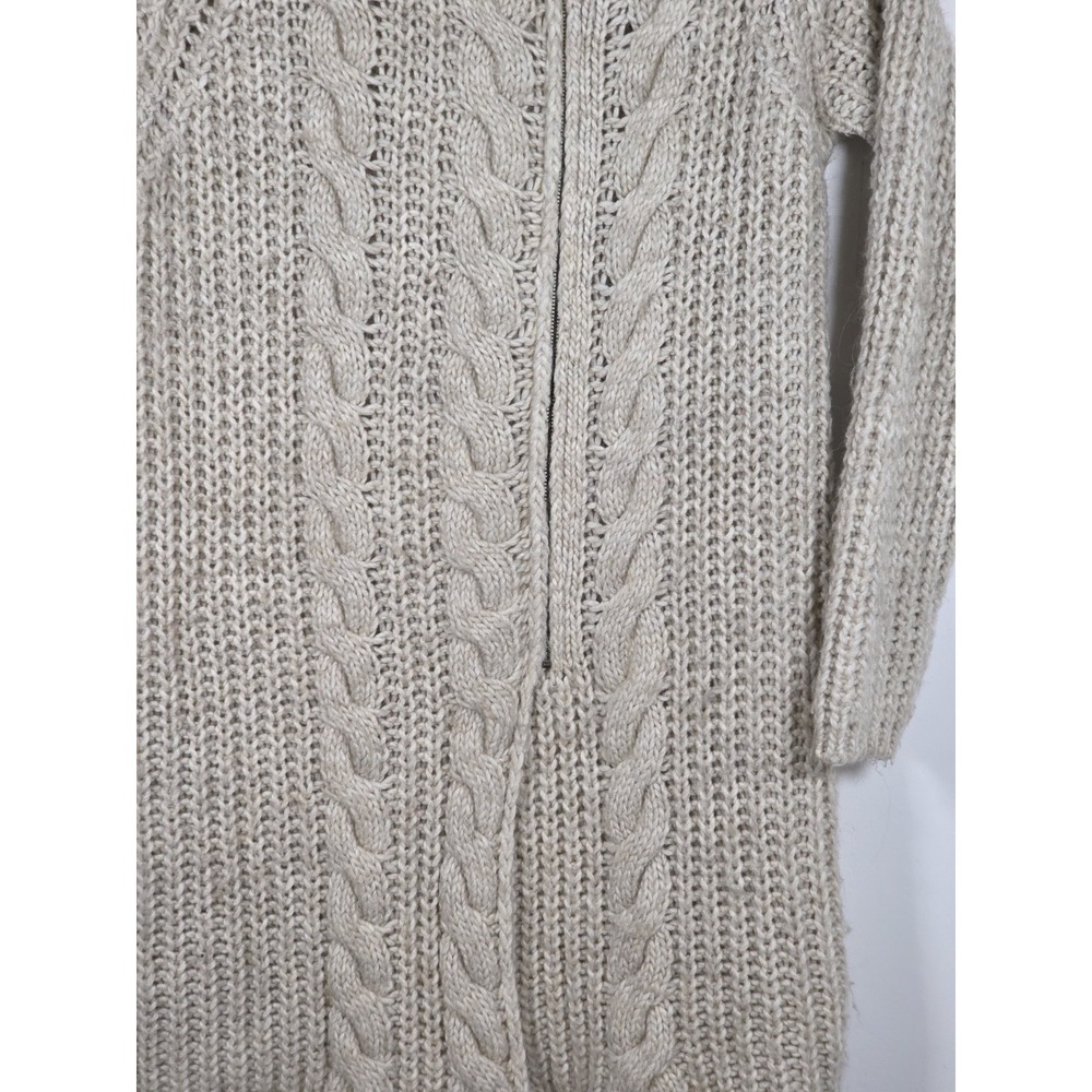 Elsamanda Women Large Cardigan Wool Alpaca Zip Cable Knit Sweater Beige Cozy - Picture 7 of 11